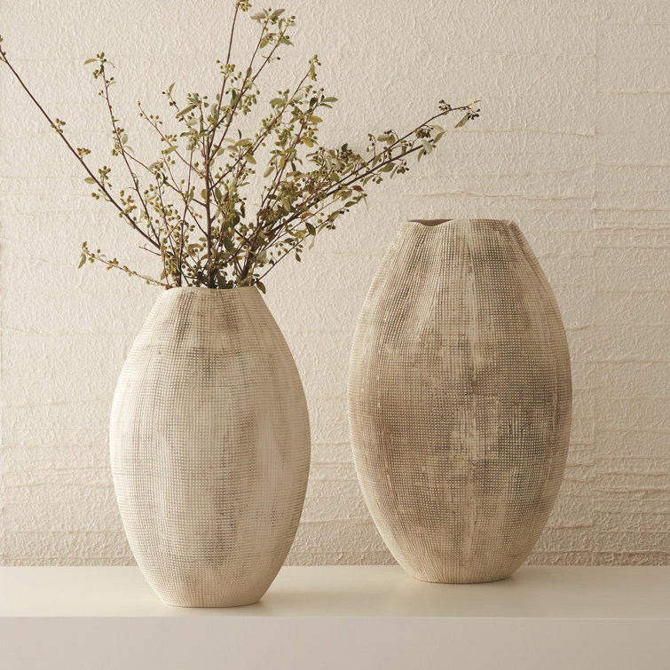 Elegant Traditional Cream Ceramic Decorative Vase 20.5"