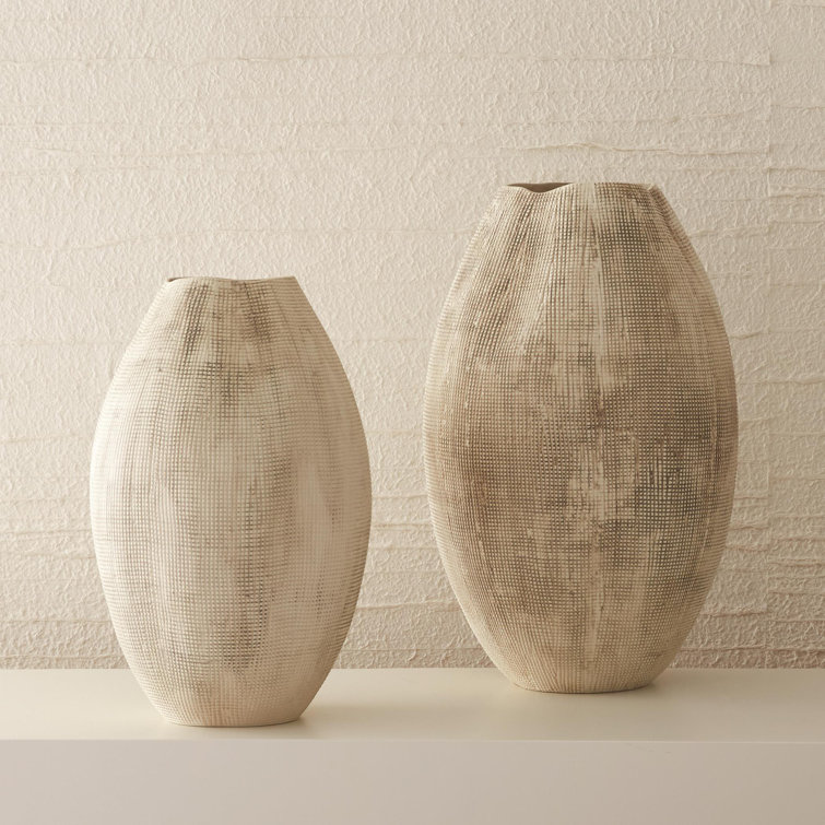 Elegant Traditional Cream Ceramic Decorative Vase 20.5"
