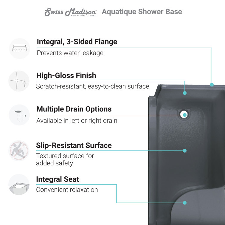Aquatique 60" x 32" Gray Acrylic Shower Base with Seat