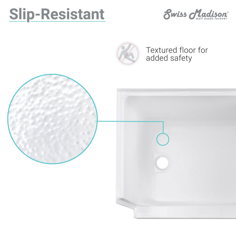 White Acrylic Single Threshold Shower Base with Seat and Right Drain