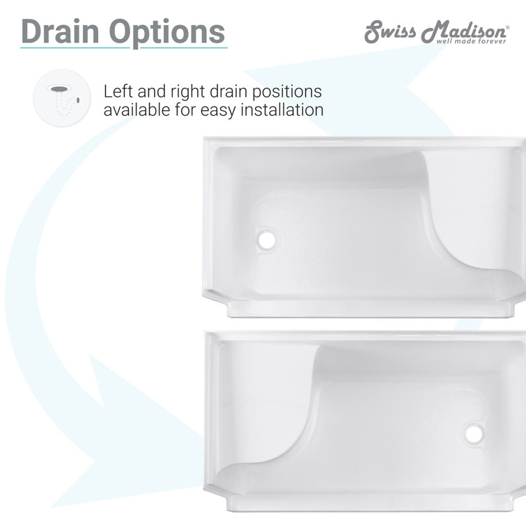White Acrylic Single Threshold Shower Base with Seat and Right Drain