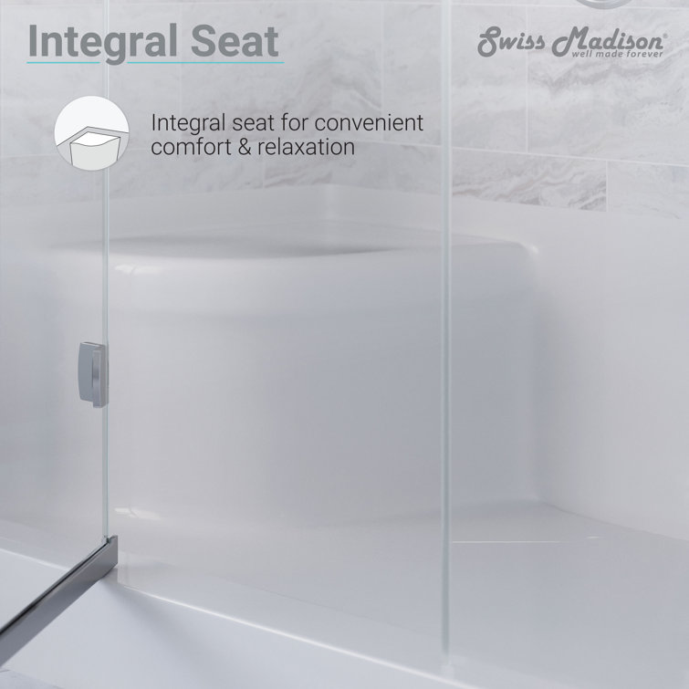 White Acrylic Single Threshold Shower Base with Seat and Right Drain