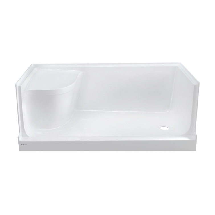 White Acrylic Single Threshold Shower Base with Seat and Right Drain
