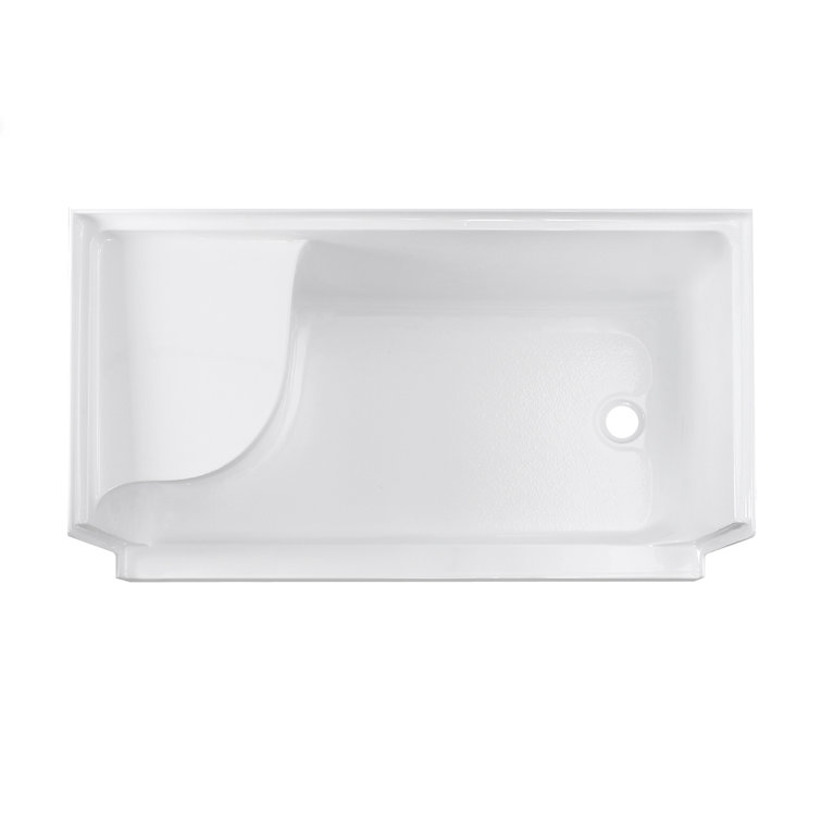 White Acrylic Single Threshold Shower Base with Seat and Right Drain