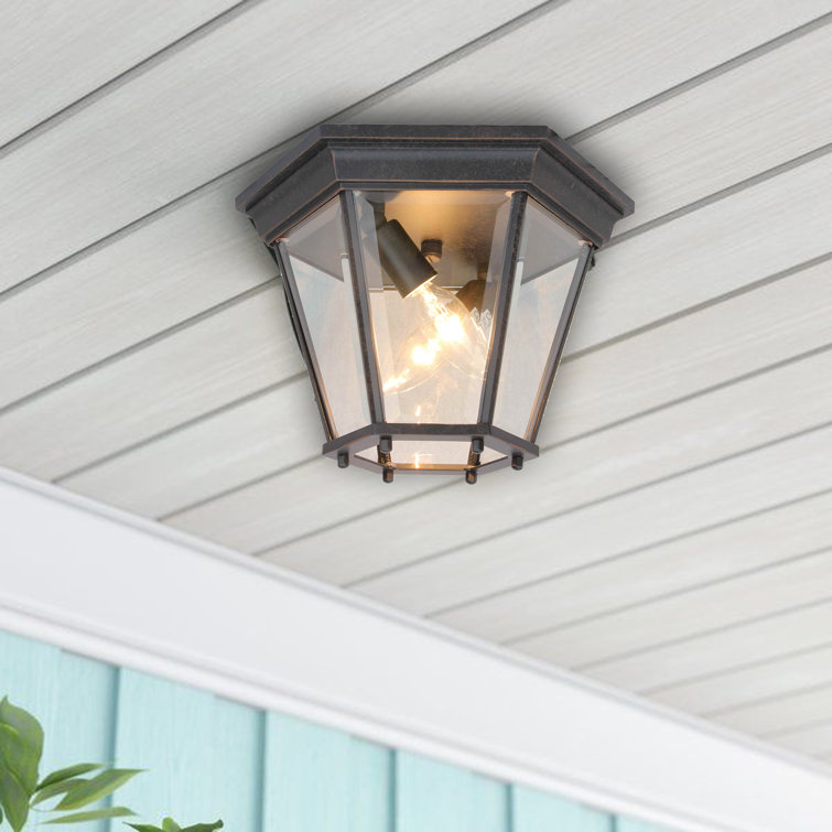 Oil Rubbed Bronze and Glass Outdoor Flush Mount Light