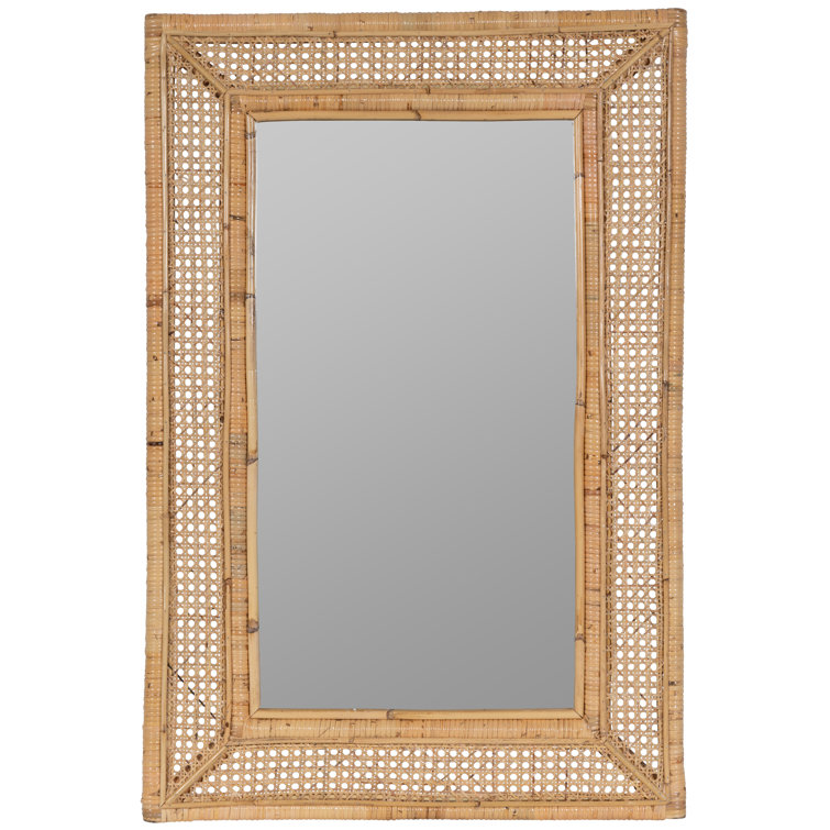 Jameson Rectangular Rattan and Gold Wall Mirror 36x24