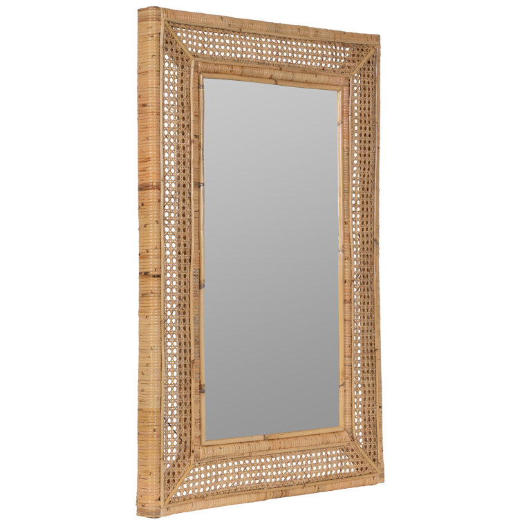 Jameson Rectangular Rattan and Gold Wall Mirror 36x24