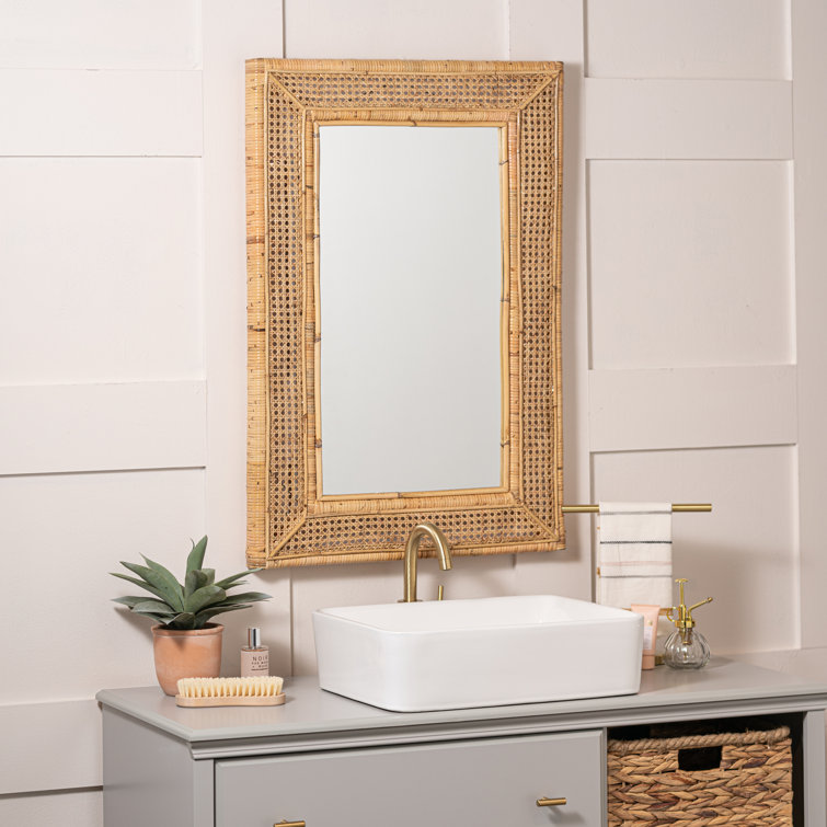 Jameson Rectangular Rattan and Gold Wall Mirror 36x24