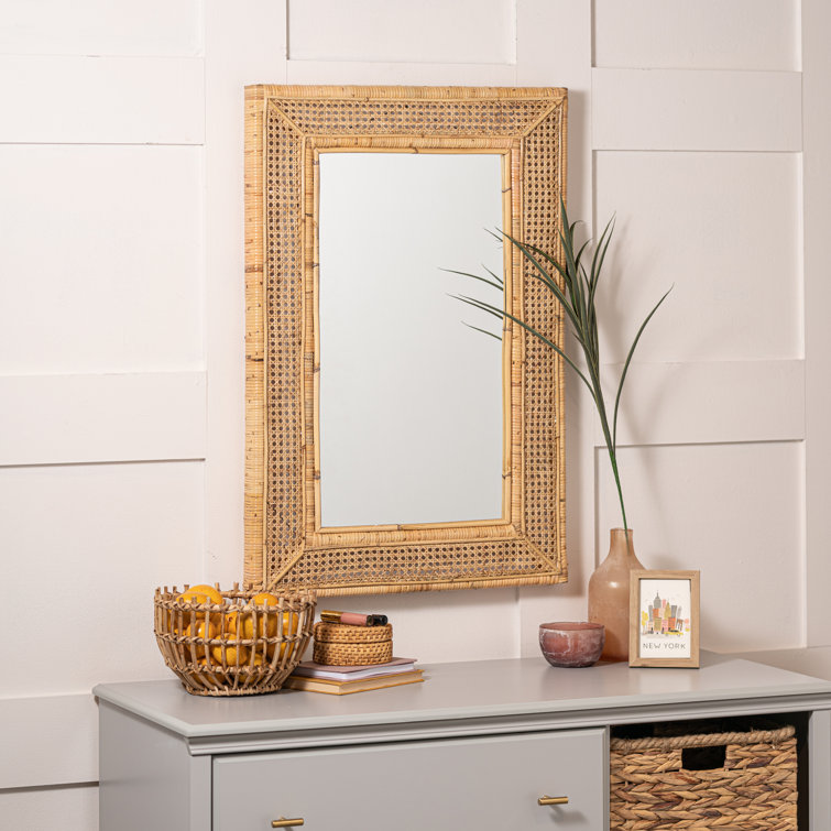 Jameson Rectangular Rattan and Gold Wall Mirror 36x24