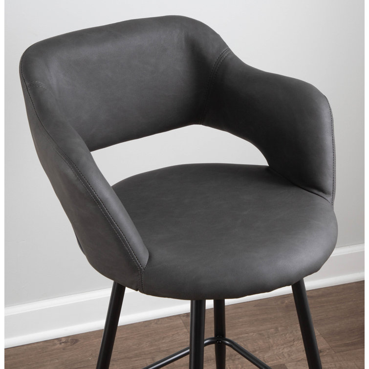 Sleek Contemporary 40.5" Black Metal & Grey Leather Bar Stool Set