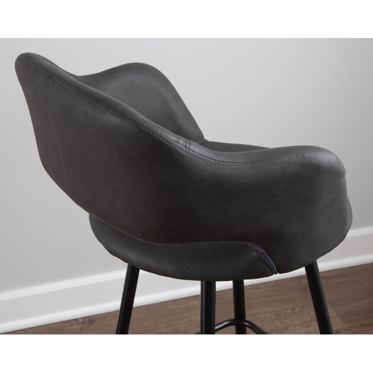 Sleek Contemporary 40.5" Black Metal & Grey Leather Bar Stool Set