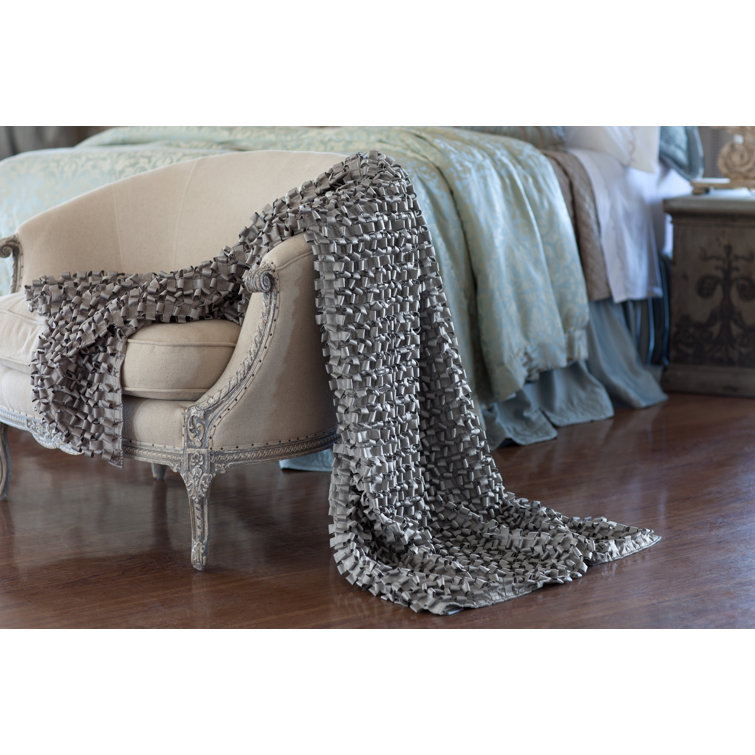 Lili Alessandra Handmade Silver Ribbon 36" x 88" Throw Blanket