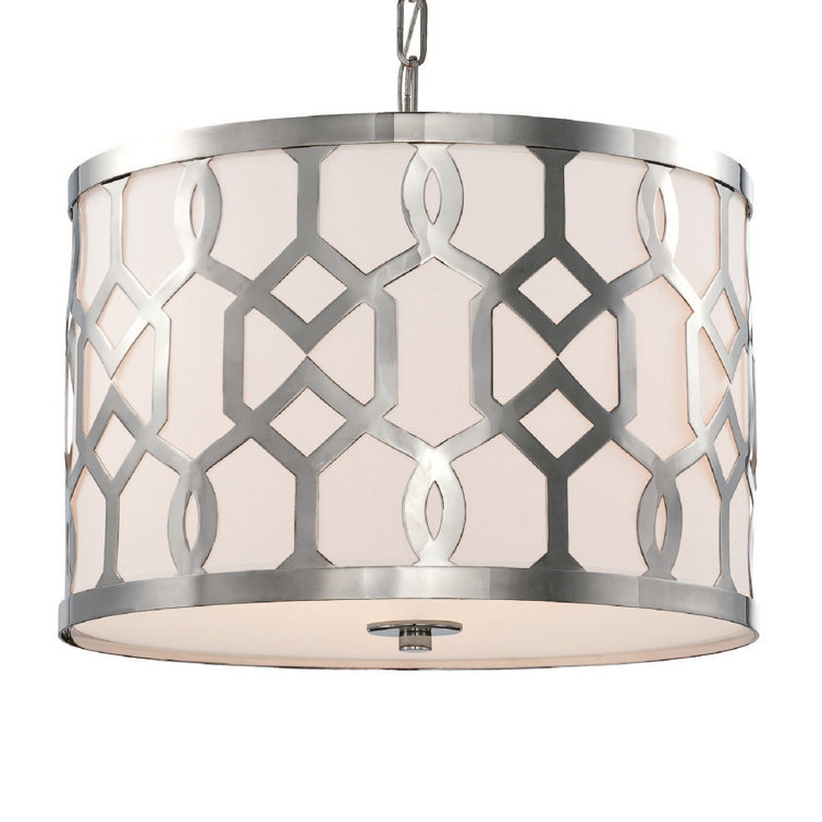 Polished Nickel 5-Light Drum Chandelier with Silk Shade