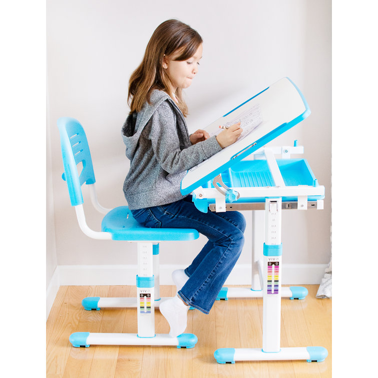 Adjustable Blue Acrylic Children's Desk & Chair with Drawer