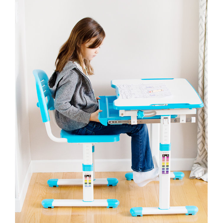 Adjustable Blue Acrylic Children's Desk & Chair with Drawer