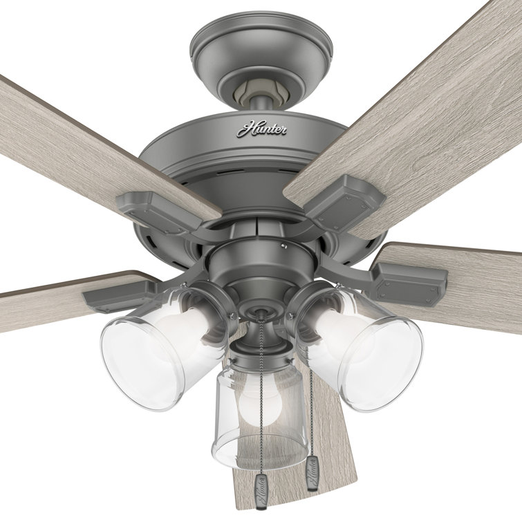 52" Matte Silver Farmhouse Ceiling Fan with LED Light Kit