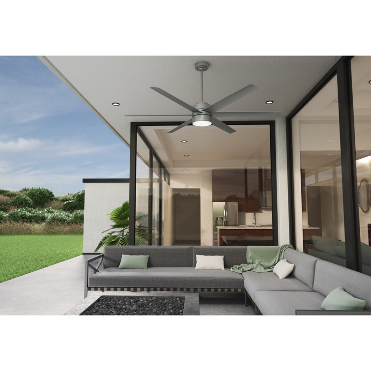 Solaria 72" Matte Silver Outdoor Ceiling Fan with LED Light and Remote
