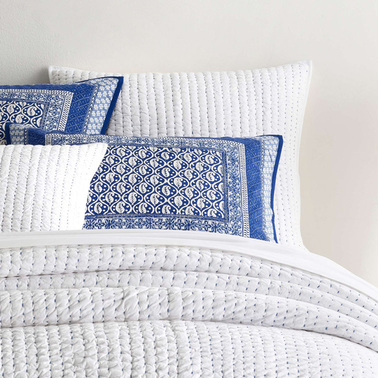 Standard White Cotton Quilted Sham with Tie Closure