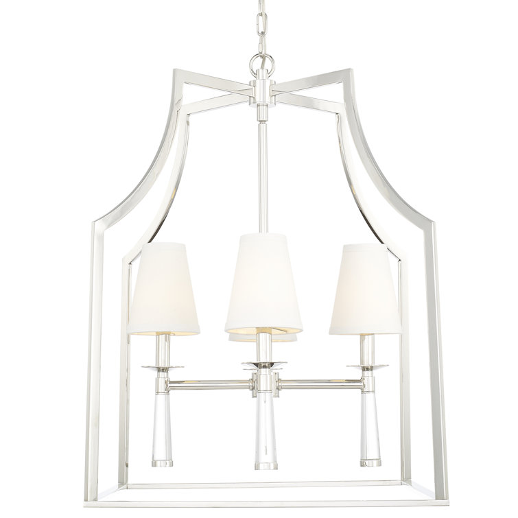Polished Nickel 4-Light Chandelier with White Silk Shades