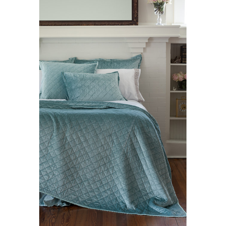 Chloe Sea Foam King Diamond Quilted Velvet Coverlet