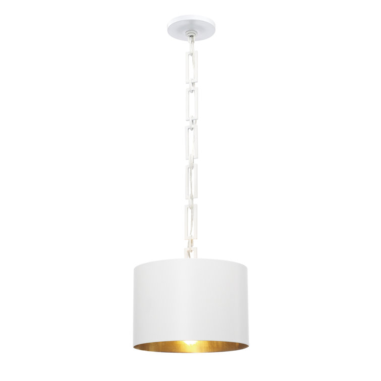 Mini Drum Pendant Light in Matte White with Antique Gold Accents