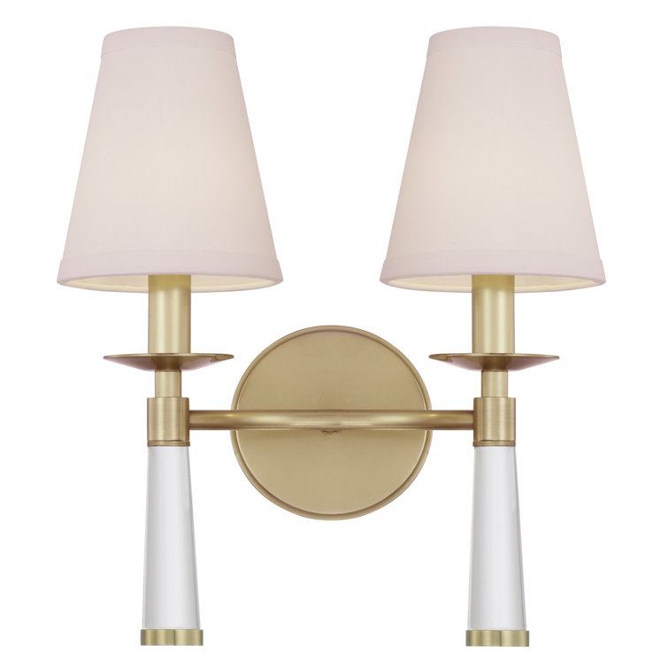 Aged Brass 2-Light Dimmable Sconce with Silk Shade
