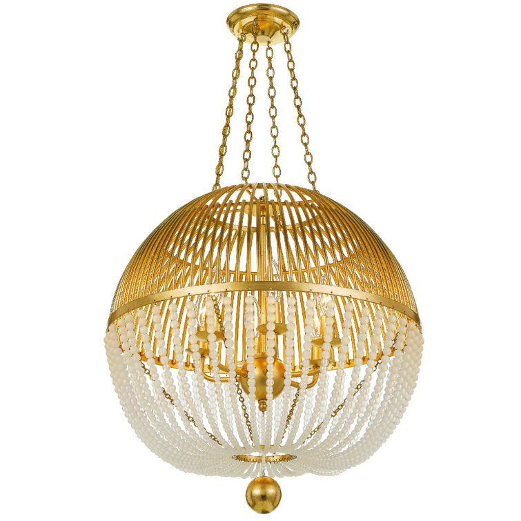 Mini Antique Gold Crystal 6-Light Frosted Glass Beads Chandelier
