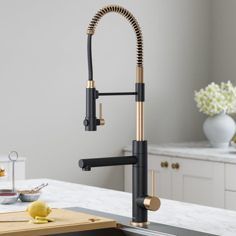 Stainless Steel and Matte Black Pull-Down Kitchen Faucet