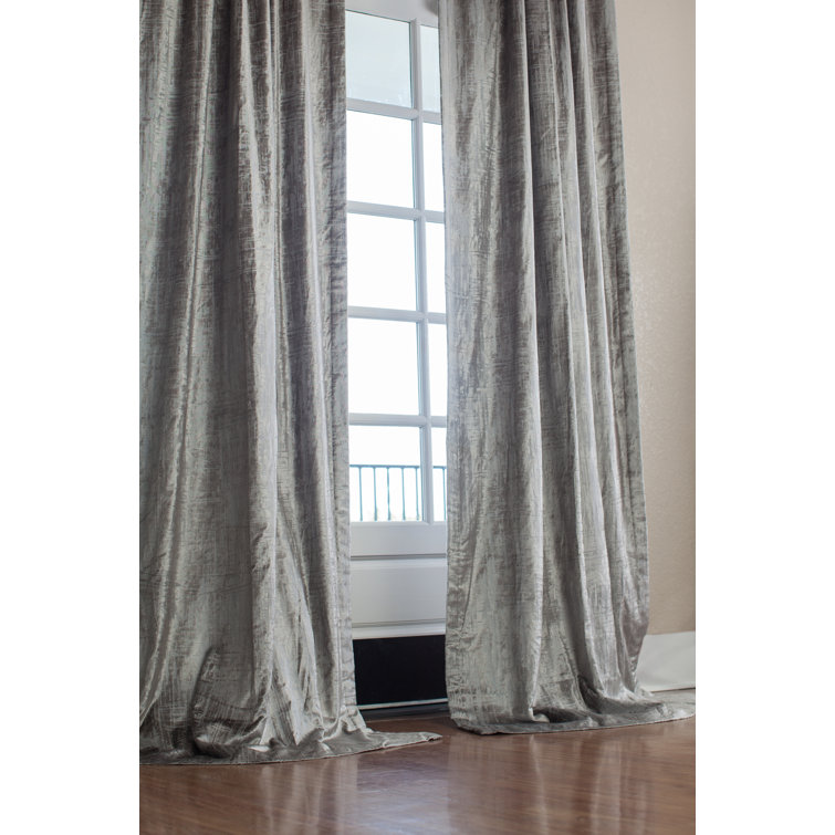 Silver Puddle Length Velvet Curtain Pair