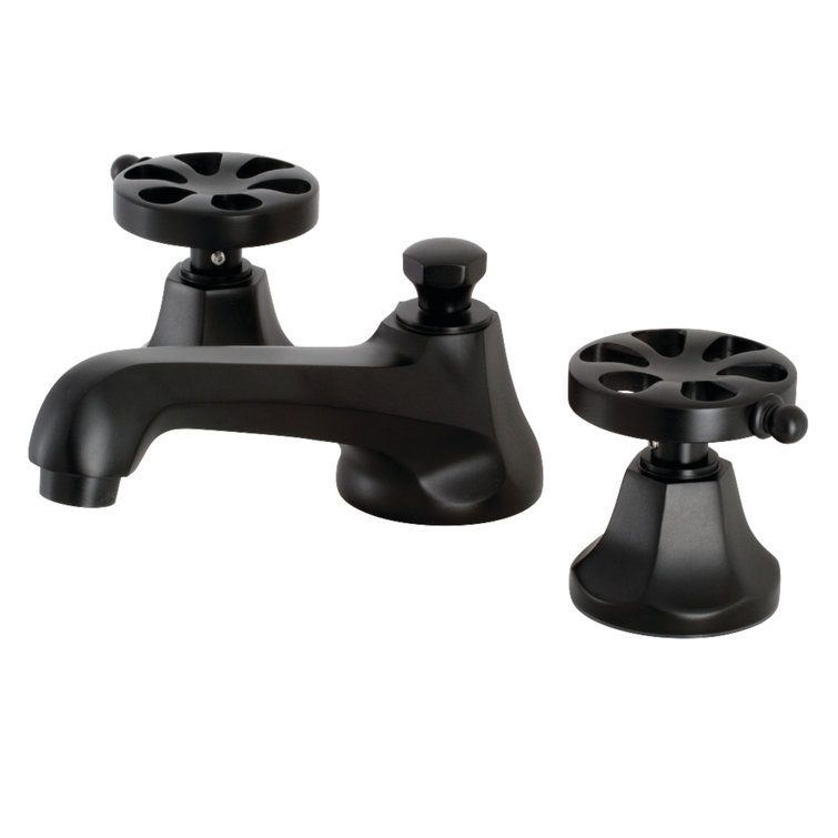 Matte Black Brass Widespread Bathroom Faucet with Pop-Up Drain