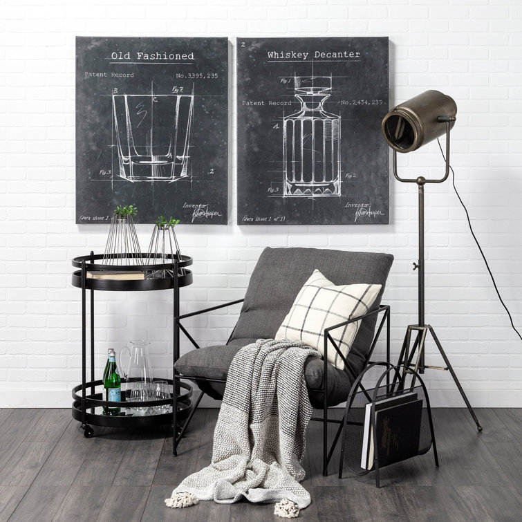Black Metal Tripod Floor Lamp with Frosted Glass Shade