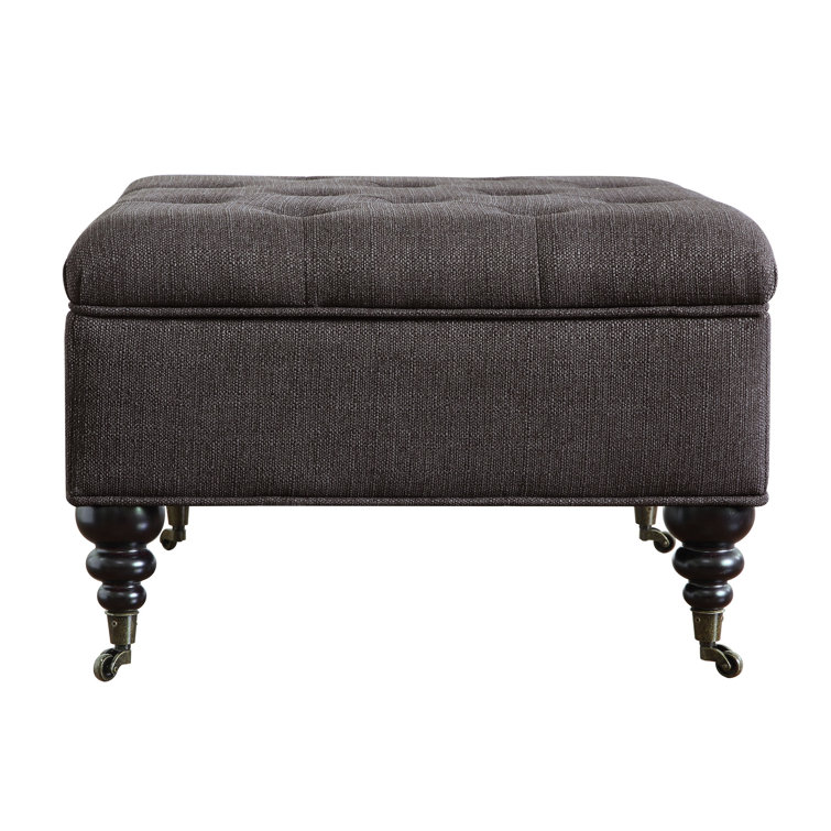 Midnight Charcoal Tufted Square Ottoman with Storage
