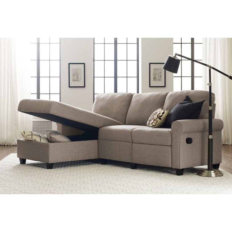 Oatmeal Fabric Sectional Sofa with Storage and Recliner
