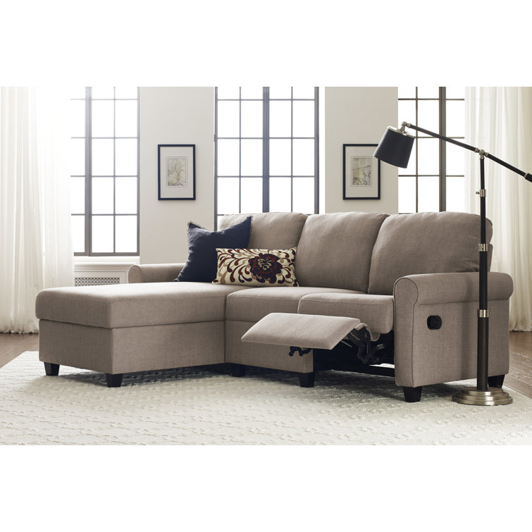 Oatmeal Fabric Sectional Sofa with Storage and Recliner