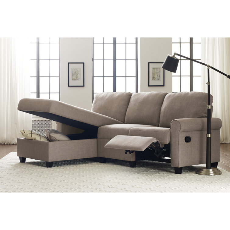 Oatmeal Fabric Sectional Sofa with Storage and Recliner