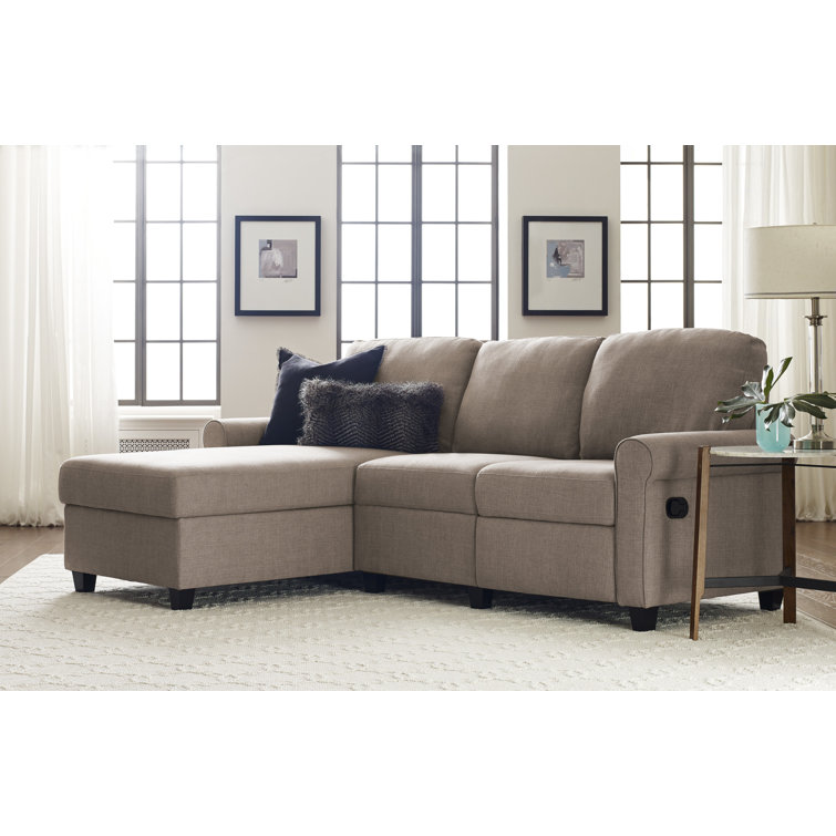 Oatmeal Fabric Sectional Sofa with Storage and Recliner