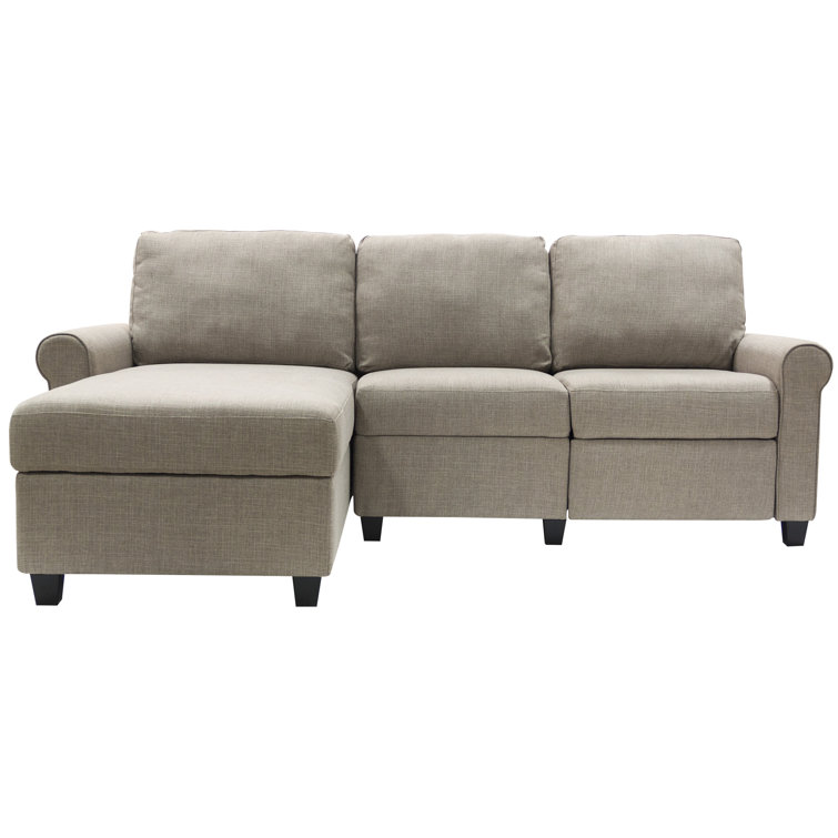 Oatmeal Fabric Sectional Sofa with Storage and Recliner