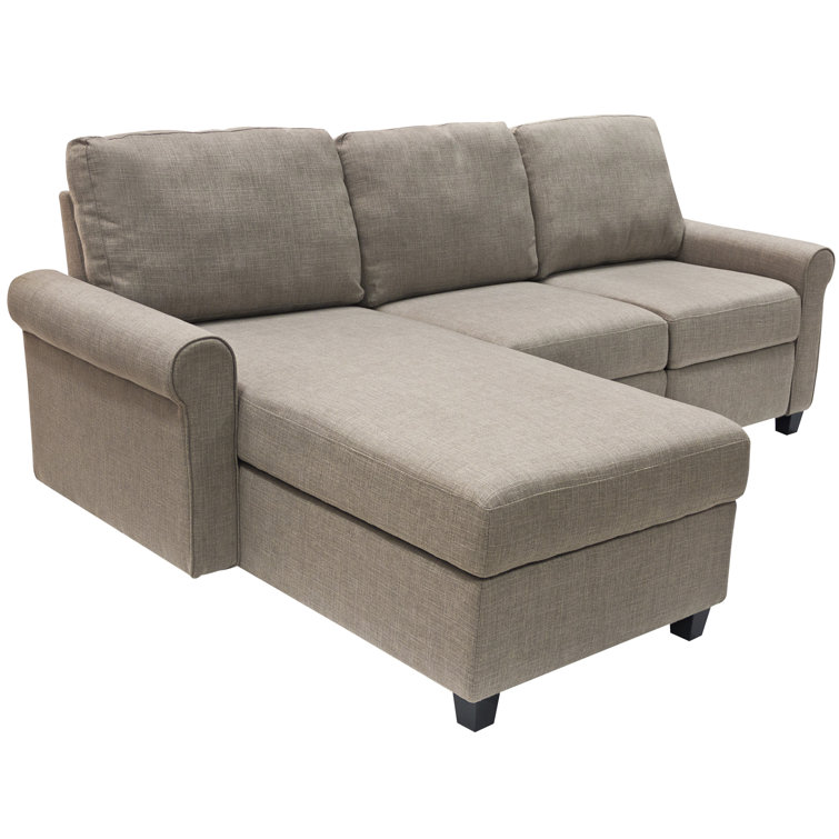 Oatmeal Fabric Sectional Sofa with Storage and Recliner