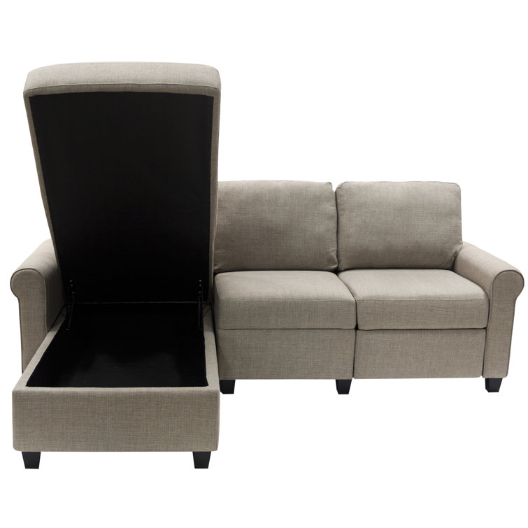 Oatmeal Fabric Sectional Sofa with Storage and Recliner
