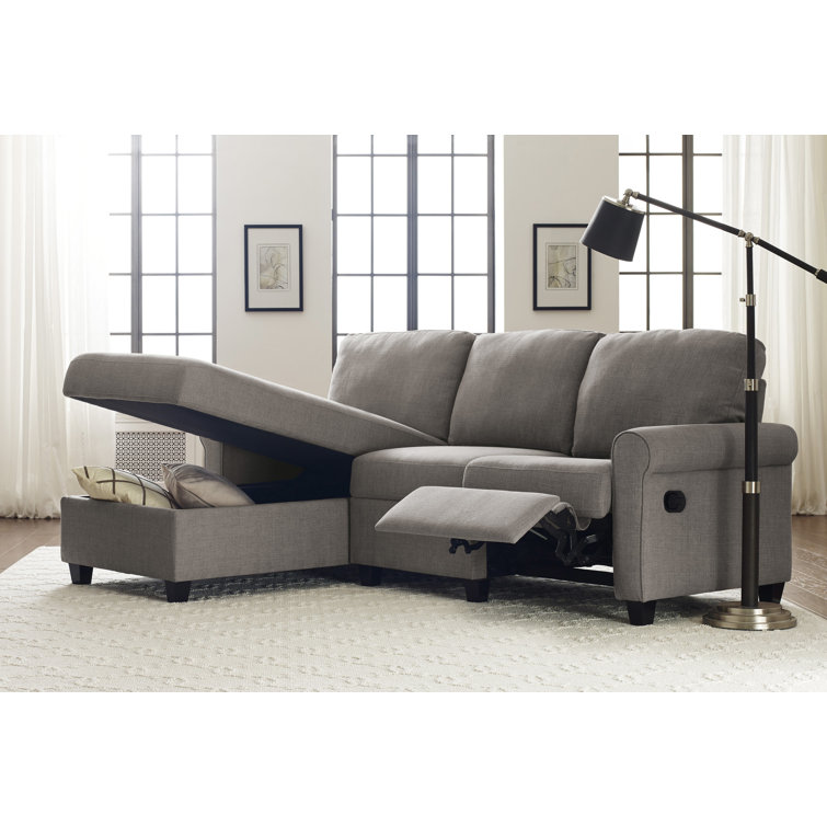 Copenhagen 89'' Gray Microfiber Sectional Sofa with Storage Chaise