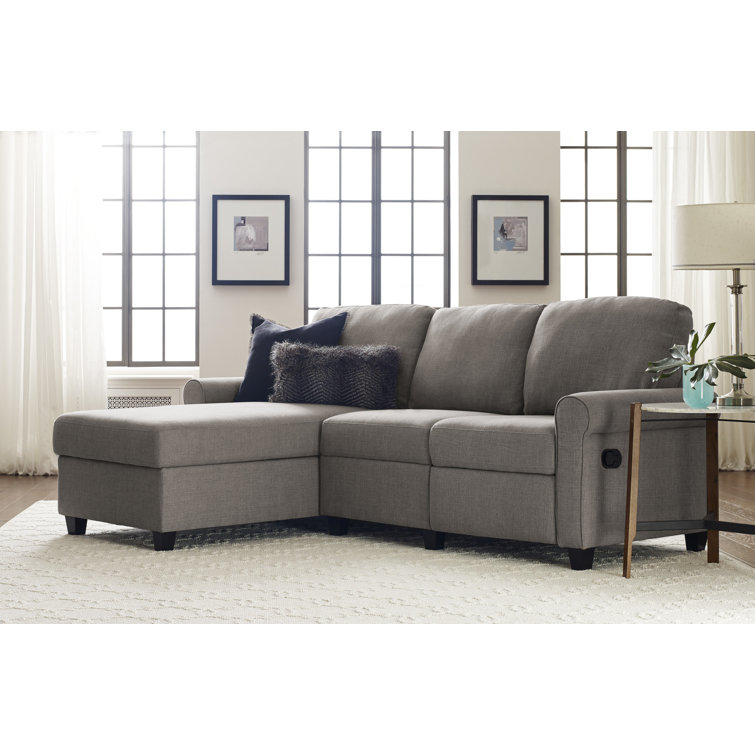 Copenhagen 89'' Gray Microfiber Sectional Sofa with Storage Chaise