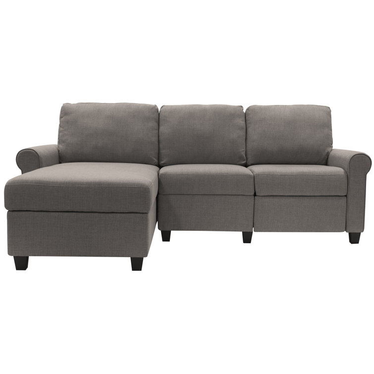 Copenhagen 89'' Gray Microfiber Sectional Sofa with Storage Chaise