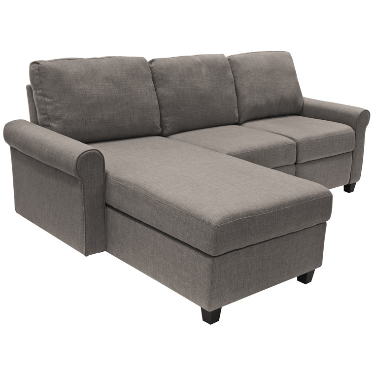 Copenhagen 89'' Gray Microfiber Sectional Sofa with Storage Chaise