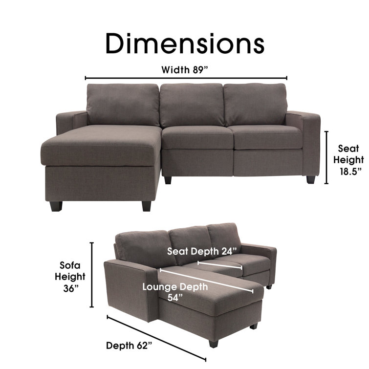 Copenhagen 89'' Gray Microfiber Sectional Sofa with Storage Chaise