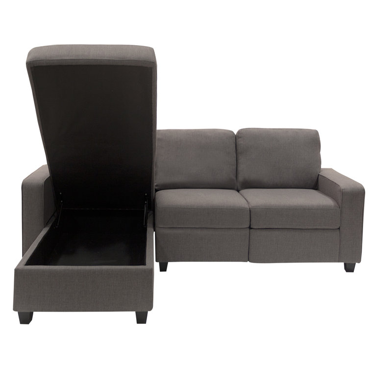 Copenhagen 89'' Gray Microfiber Sectional Sofa with Storage Chaise