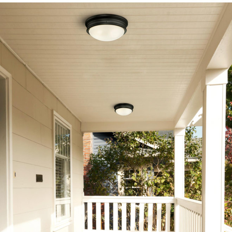 Meadowbrook Matte Black Frosted Glass 13" LED Outdoor Flush Mount