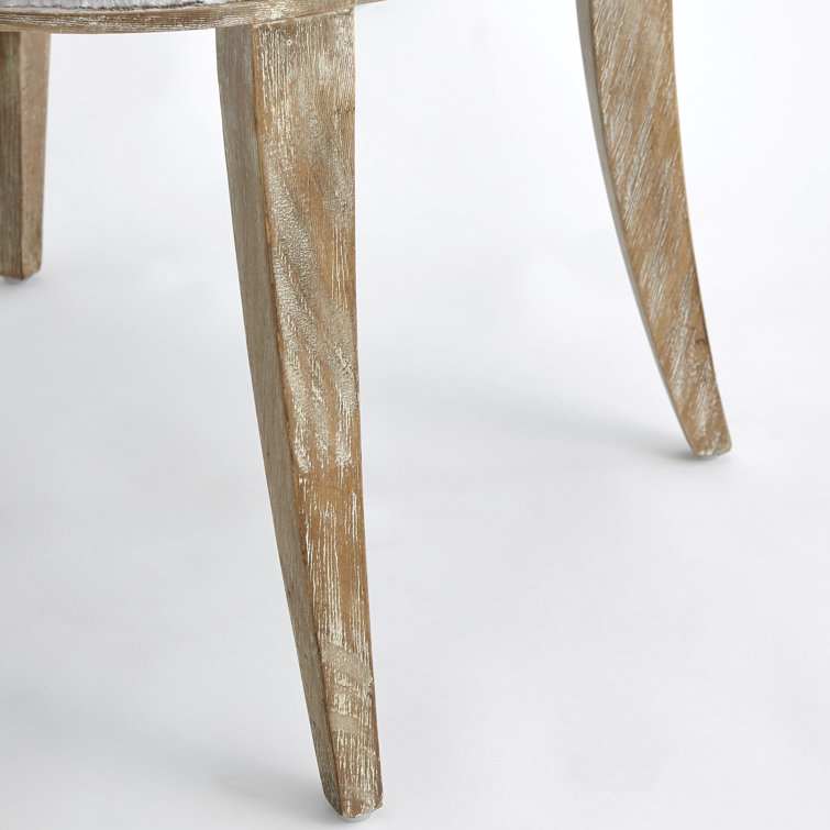 Beige Leather Upholstered Side Chair with Wood Trim