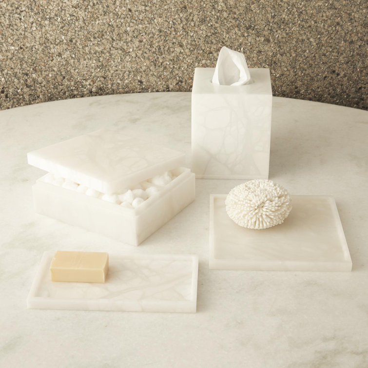 White Alabaster Marbled Tissue Box Cover