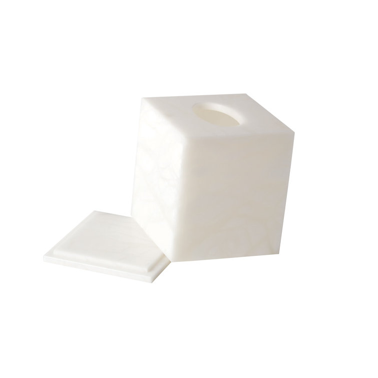 White Alabaster Marbled Tissue Box Cover