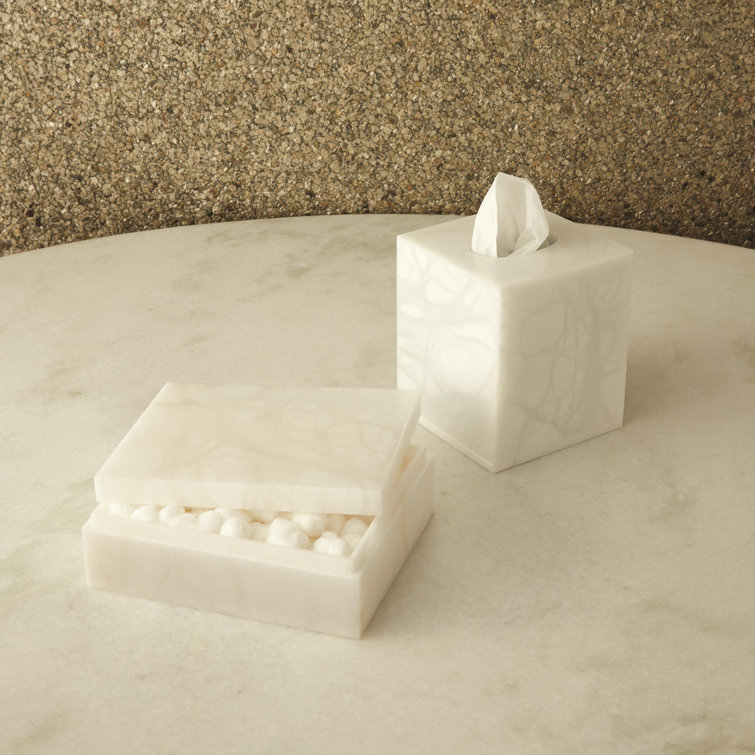 White Alabaster Marbled Tissue Box Cover
